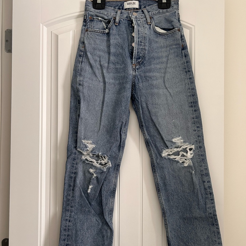Agolde 90s Crop High Rise Blue Distressed Jeans